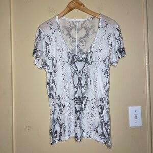 Monrow White and Black Snake Print Top
